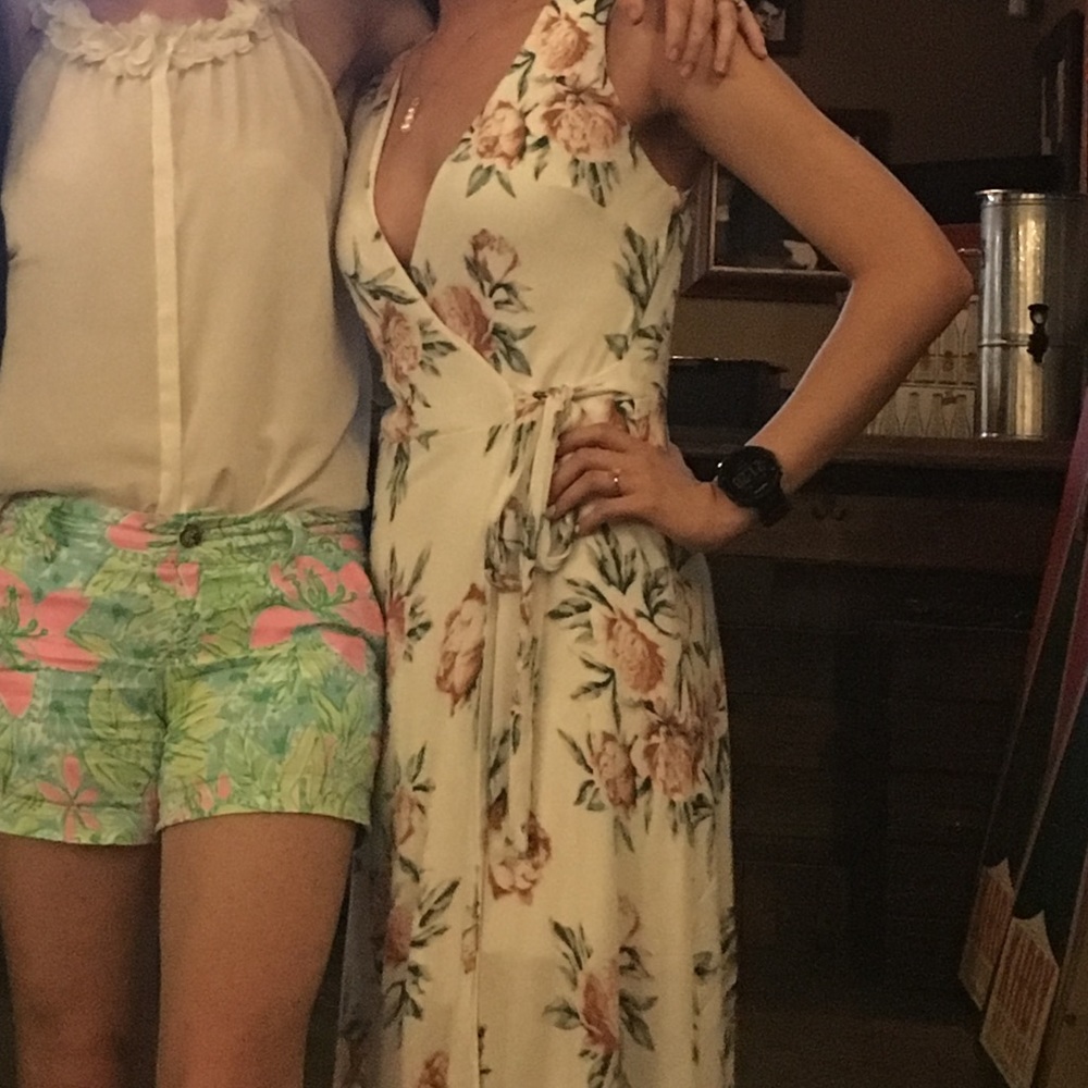 Francesca’s Miami White Floral High-Low Wrap Dress